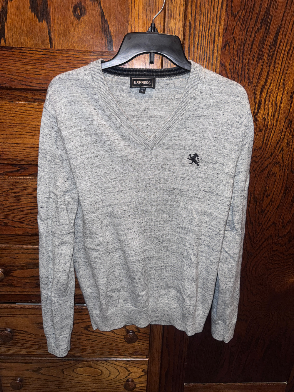 Express Gray V Neck Sweater Embroidered Logo Size S